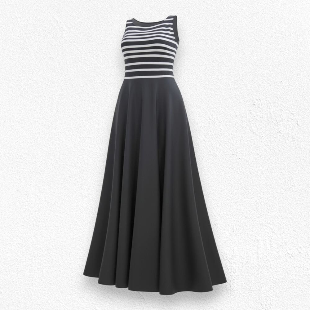 JS Collections Black White Striped Illusion Bodice Evening Gown Dress Size 12